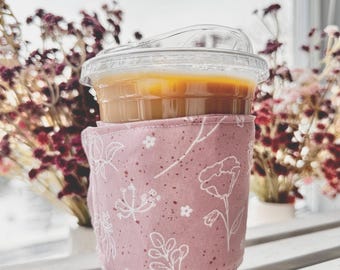 Floral Stems Reusable Coffee Sleeve: Fabric To-Go Cup Coozie