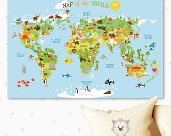Printable WORLD MAP - POSTER for kids, High Resolution Unique baby gift, Nursery wall art, Instant Download, Gender neutral room decor