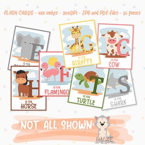 Cute SAFARI/WILD ANIMALS -  Flashcards for kids, Learning material, Alphabet cards, Preschool, Vocabuary practice - Instant, Digital prints