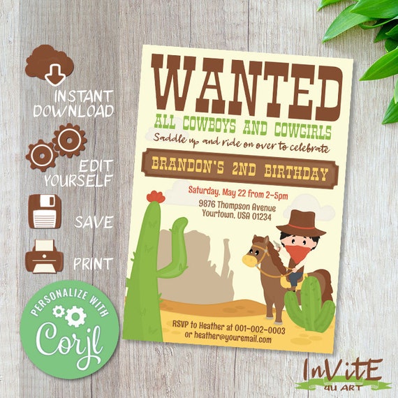 Editable WESTERN Birthday Invitation Free CORJL DEMO First - Etsy