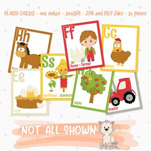 Cute FARM/BARNYARD FLASHCARDS for kids, Learning material, Alphabet cards, Preschool, Vocabuary practice - Instant, Digital prints