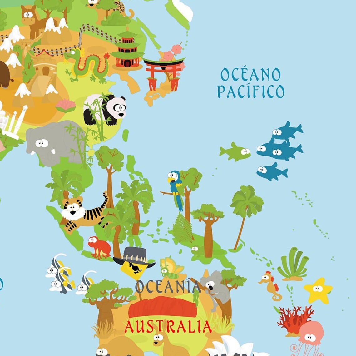 Cute Printable ESPAÑOL WORLD MAP, High Resolution Poster for Kids ...