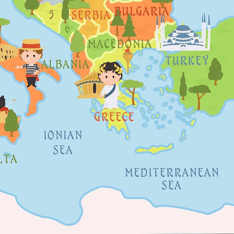 Niedliche Druckbare EUROPA KARTE für Kinder INSTANT Poster - Etsy.de