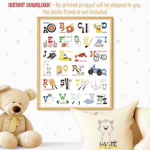 Cute SPORTS EQUIPMENT alphabet room decor, 8x10inches, Sport ABC, Letter learning, Community Helper art, Instant download, Digital prints