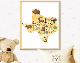 TEXAS STATE, Printable map for kids, Kids room wall art, Prints, Home State, INSTANT, Printable poster 8'x10' inches