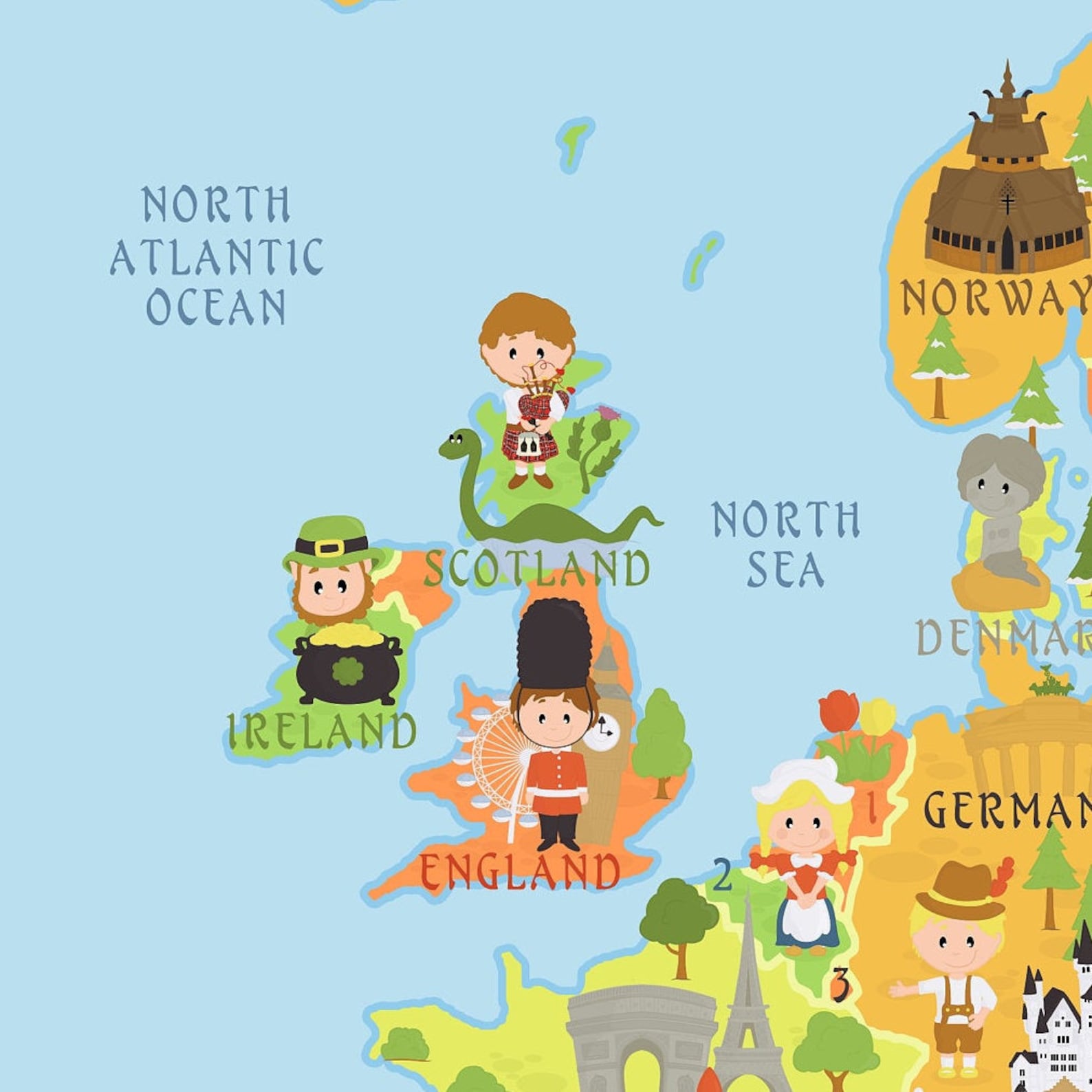 Cute Printable EUROPE MAP for Kids - INSTANT Poster, High Resolution ...
