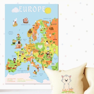 Niedliche Druckbare EUROPA KARTE für Kinder - INSTANT Poster, Hohe Auflösung, Einzigartiges Baby Geschenk, Kinderzimmer Wandkunst, Gender neutrale Raum Deko