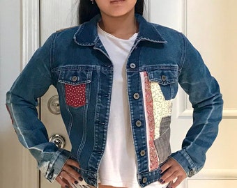 Custom Denim Jeans Jacket with Handmade Patches for Embellishment