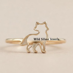 Cute Tiny Dog Silver Ring, Cute Dog Pedigree Jewelry, Dainty Dog Stackable Ring, Animal Lover Ring, Pet Lover Ring, Gold Plated Silver Ring