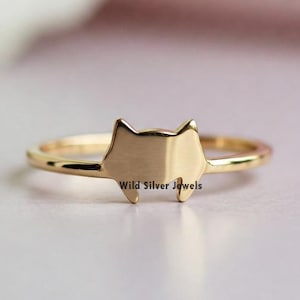 Fox Silver Ring, Dainty Fox Animal Lover Gift Ring, Flat Fox Head Perfect Animal Inspired Jewelry, Gold Plated Silver, Minimalist Flat Fox