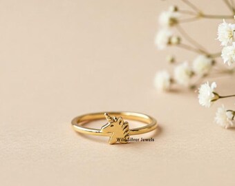 Tiny Unicorn Silver Ring, Flat Unicorn Inspired Ring, Cute Dainty Magical Fairytale Ring, Kids Fairytale Gift, Unicorn Gold Plated Silver