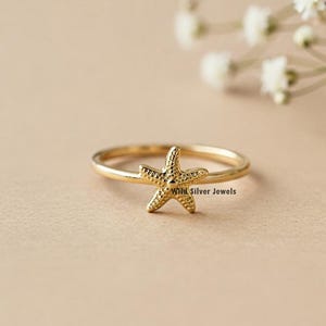 Tiny Star Fish Silver Ring, Flat Ocean-Inspired Jewelry, Celtic Fish Ring, Designer Cute Fish Ring, Dainty Ocean Ring, Gold Plated Silver