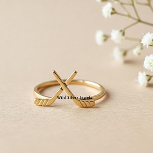 Tiny Hockey Sticks Silver Ring, Flat Hockey Sticks Inspired Ring, Cute Dainty Ring, Hockey Ring, Sports Lover Gift, Gold Plated Silver Ring