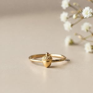 Tiny Acorn Silver Ring, Nature Inspired Vintage Acorn Ring, Handmade Cute Dainty Oak Small Nut Silver Ring, Minimalist Gold Plated Silver