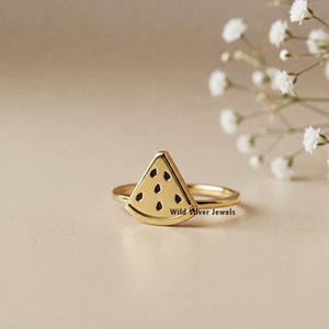 Tiny Watermelon Silver Ring, Flat Fruit Inspired Ring, Cute Minimalist Watermelon Fruit Jewelry, Dainty Watermelon Ring, Gold Plated Silver