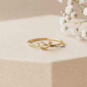 Bird Silver Ring, Minimalist Bird Ring, Bird Cutout Ring, Bird Inspired Ring, Tiny Bird Jewelry, Nature Lover Ring, Gold Plated Silver Ring