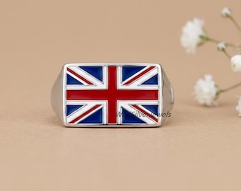 UK Flag Men’s Ring, Union Jack Ring, British Flag Enamel Signet Ring, UK Pride Jewelry, London Lover Ring, British Heritage Unisex Ring