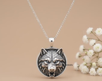Witcher Wolf Medallion Necklace 925 Silver, Witcher Pendant for Men Women, Wolf Head Necklace, Gamer Jewelry Gift, Fantasy Animal Pendant