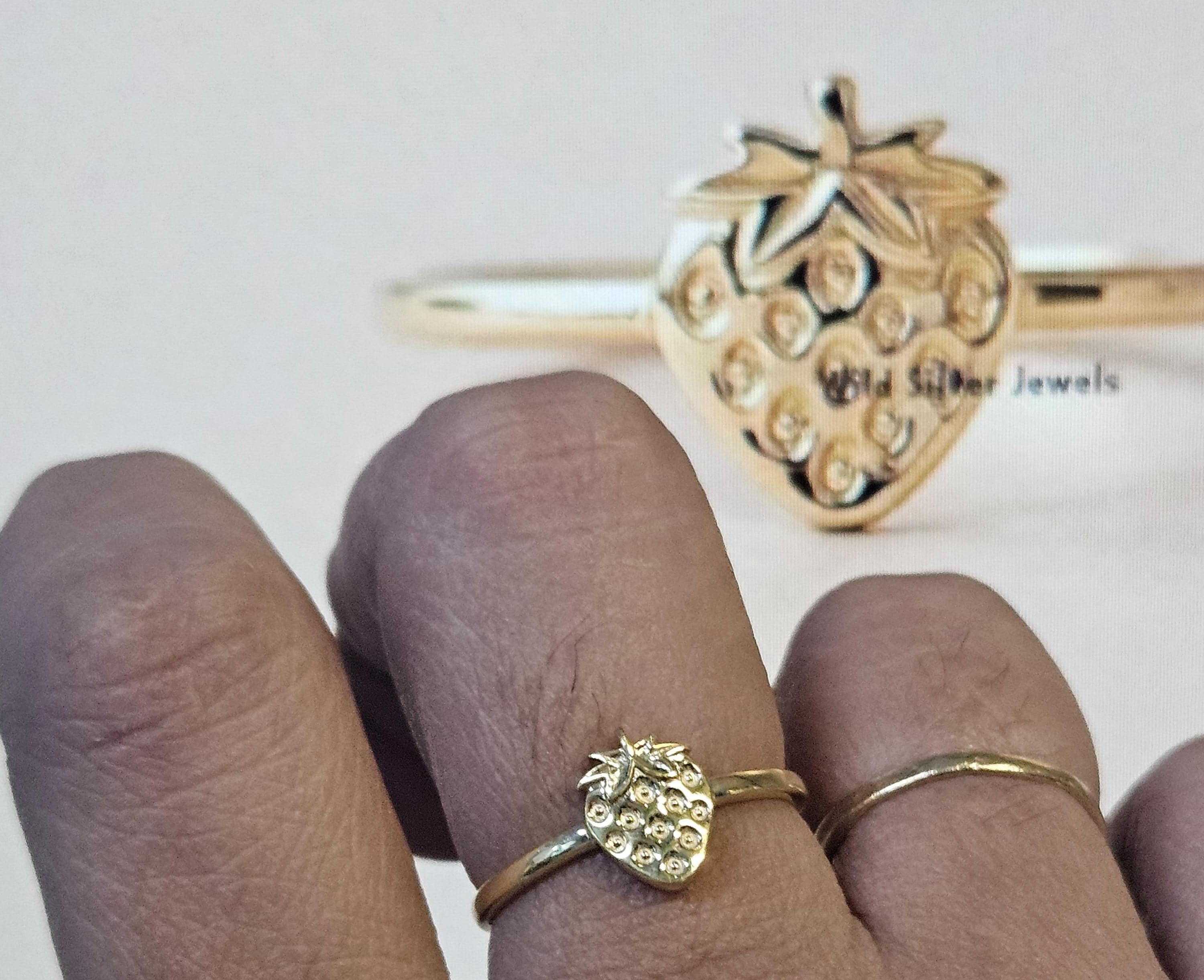 Tiny Strawberry Silver Ring, Flat Fruit Inspired Ring, Cute Berry Fruit ...