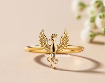 Phoenix Fire Silver Ring, Fire Bird No Diamond Ring, Bird Inspired Vintage Ring, Mythology Ring, Phoenix Bird Jewelry, Gold Plated Silver