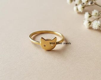 Cute Cat Silver Ring, Silver Pet Ring, Pet Lover Ring, Animal Inspired Wedding Ring, Cute Dainty Animal Memorial Ring, Gold Plated Silver