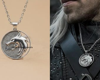 Witcher Medallion Silver Necklace, Celebrity Inspired Wolf Medallion Pendant, Witcher Jewelry, 925 Silver Pendant, Animal Jewelry