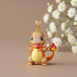 Silver Cartoon Style Pendant, Iced Out Moissanite Diamond Pendant, Round Cut Hip Hop Pendant, Colored Enameled Jewelry, Gold Plated Silver