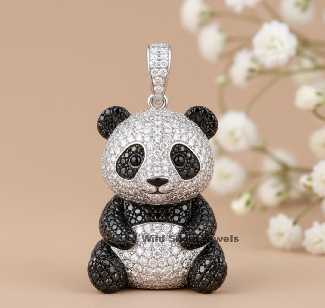 Silver Cute Panda Pendant, Iced Out Hip Hop Diamond Dangled Pendant ...