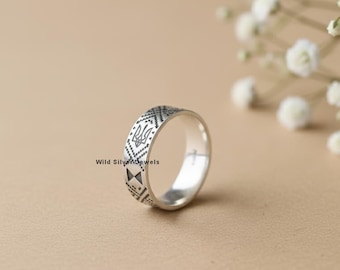Vintage Ukrainian Patriotic Band, Nation Patriotic Jewelry, Ukraine Tryzub Coat of Arms Filigree Band, Thick Wide Band, 925 Silver Ring