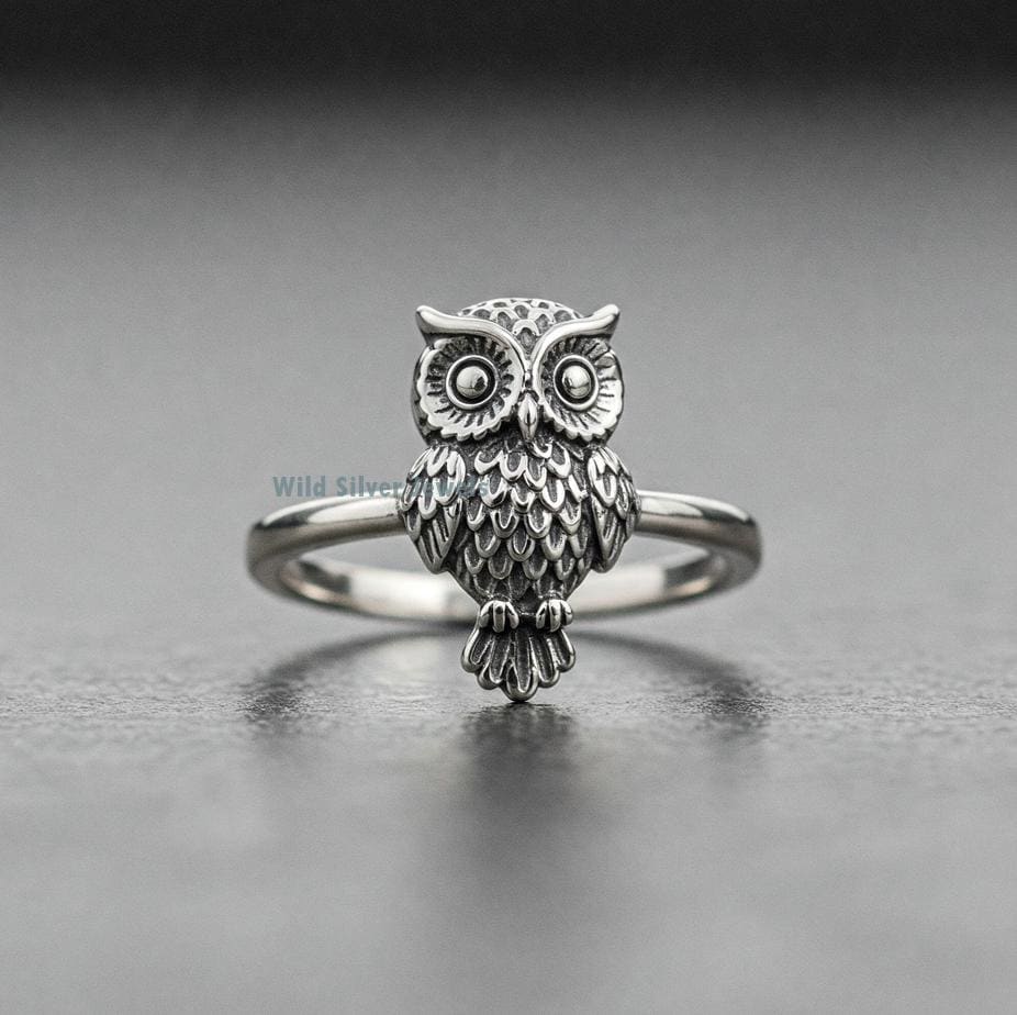 Owl Silver Ring, Owl Celtic Ring, Antique Gift For Owl Lover, Vintage Mystic Owl Ring, Night Bird Ri