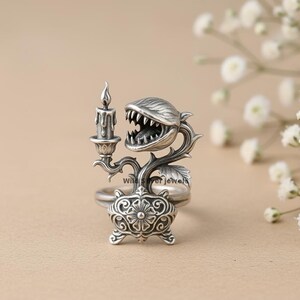 Venus Flytrap Silver Ring, Gothic Flytrap Plant Ring, Horror Botanical Carnivorous Flower Jewelry, Fantasy Statement Ring, 925 Silver Ring