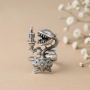 Venus Flytrap Silver Ring, Gothic Flytrap Plant Ring, Horror Botanical Carnivorous Flower Jewelry, Fantasy Statement Ring, 925 Silver Ring