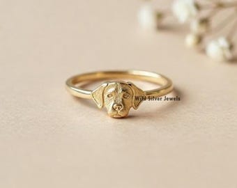 Tiny Labrador  Silver Ring, Cute Dainty Labrador Retriever Ring, Flat Labrador Dog Inspired Ring, Pet Lover Gift, Gold Plated Silver Ring