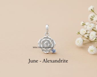 Tiny Birth month flower & Birthstone Silver Charm, Customizable Charm Pendant, Minimalist Charm Jewelry, Valentine Gift Charm, 925 Silver