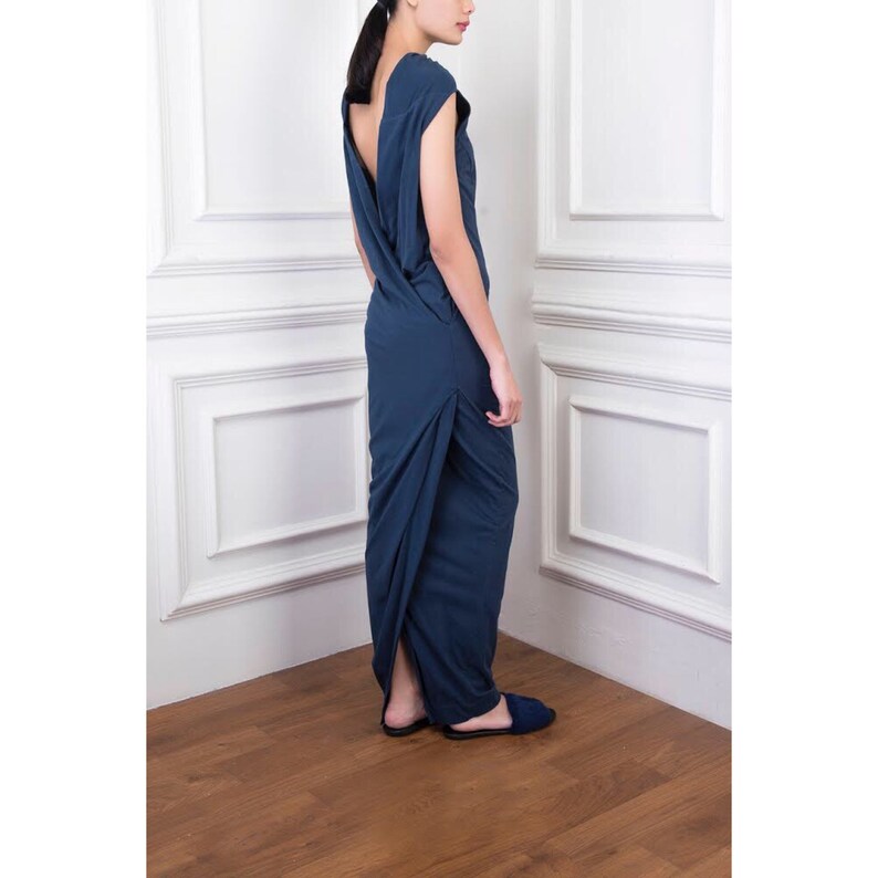 small Backless organic cotton dress in navy