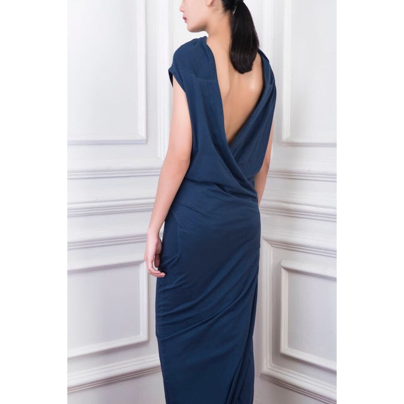 small Backless organic cotton dress in navy