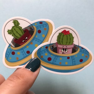 Duo de vaisseaux spatiaux extraterrestres cactus !! Autocollants en vinyle
