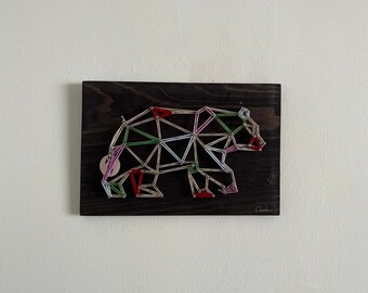 Home Decor I String Art I Handmade I Minimalistic Bear I 8" x 12" I Multicolor