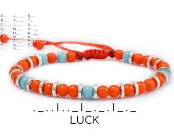 Orange Morse Code Bracelet -LUCK- Timeless Piece of Jewelry