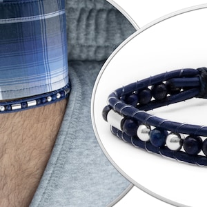Custom Morse Code Leather Bracelet: Lapis Lazuli & Silver