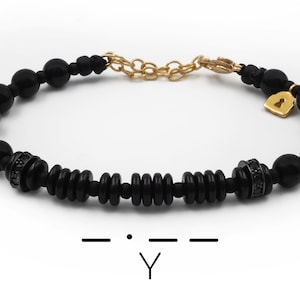 Morse Code Bracelet, Black Stone Cubic Zirconia Morse Code Jewelry
