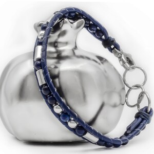 Personalized Morse Code Bracelet: Lapis Lazuli & Sterling Silver Leather