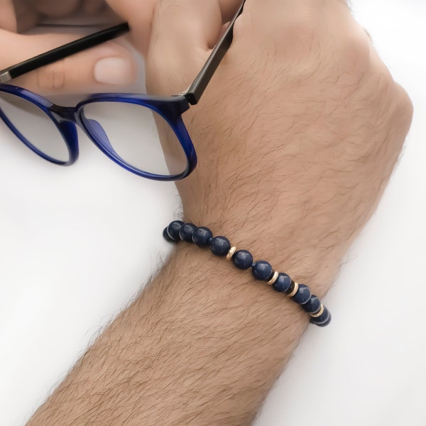 Bracelet Morse Code Bleu Marine de Luxe pour Homme - Bijoux Homme Personnalisés de Haute Qualité, Cadeau Cher Idéal"