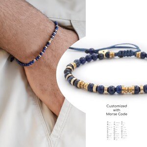 Personalized Lapis Lazuli Morse Code Bracelet: A Unique and Meaningful Gift for Men