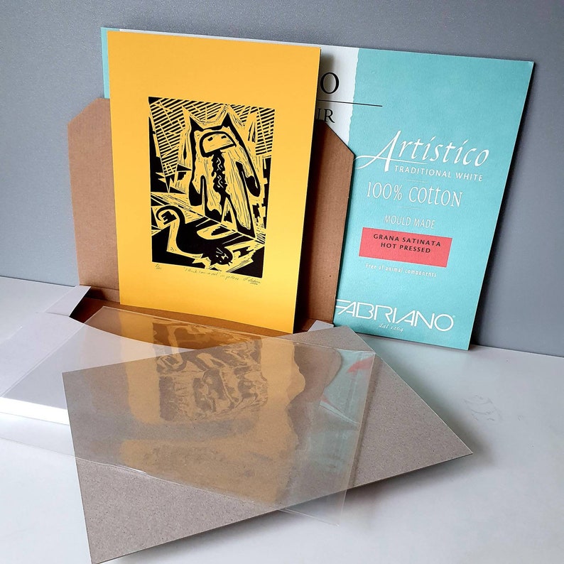 UNFRAMED- 18 x 13 cm image LIMITED EDITION I think I am a cat Cat linocut Print in yellow