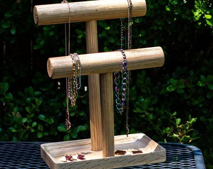 Oak Wood Jewelry Stand. Pick Your Color! Bracelet Holder. Organize and Display Necklaces Bracelets and Watches. Dish for Rings & Accessories