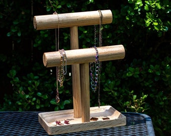 Oak Wood Jewelry Stand. Pick Your Color! Bracelet Holder. Organize and Display Necklaces Bracelets and Watches. Dish for Rings & Accessories