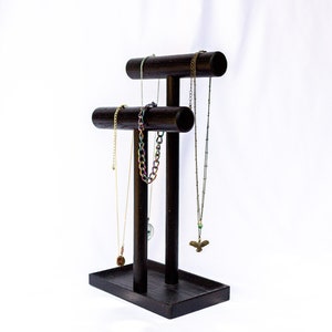 Tall Oak Jewelry Stand: Necklace, Bracelet & Earring Organizer