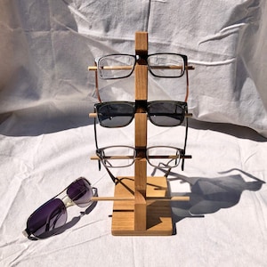 Six colors! Eyewear Organizer holds four pair of sunglasses, eyeglasses. Contemporary & Modern Storage and Display. Handmade in Solid Oak.