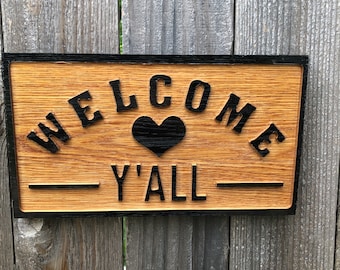 Welcome Y'all Sign for Front Porch or Entry Door. 3 Styles: Star, Heart, Bird. Americana Home Gifts. Southern Style. Texana. Americana.